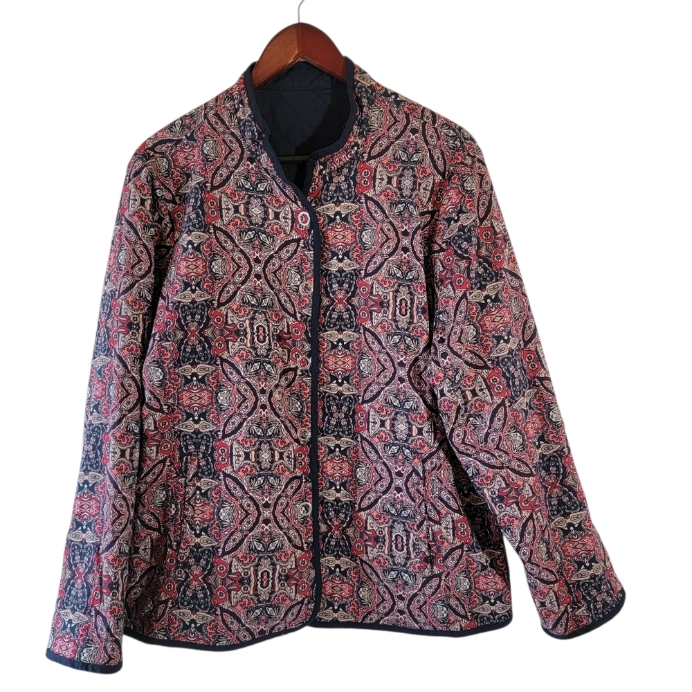 Vtg Tapestry Multi Paisley Quilted Jacket Sz L Pocket Boho Cottagecore Southwest